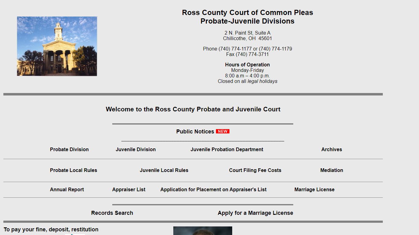 Welcome to the Ross County Probate and Juvenile Court