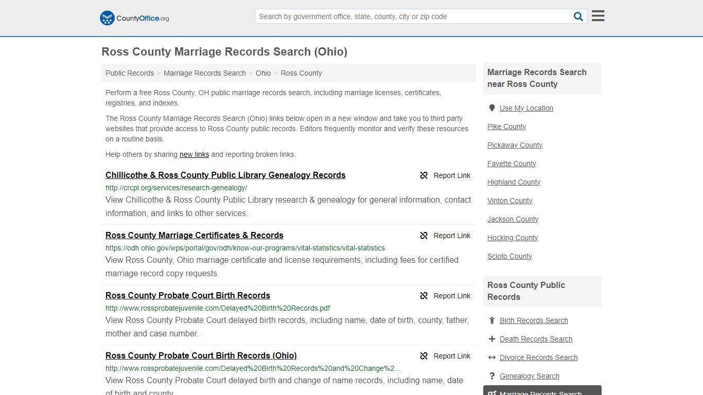 Ross County Marriage Records Search (Ohio) - County Office